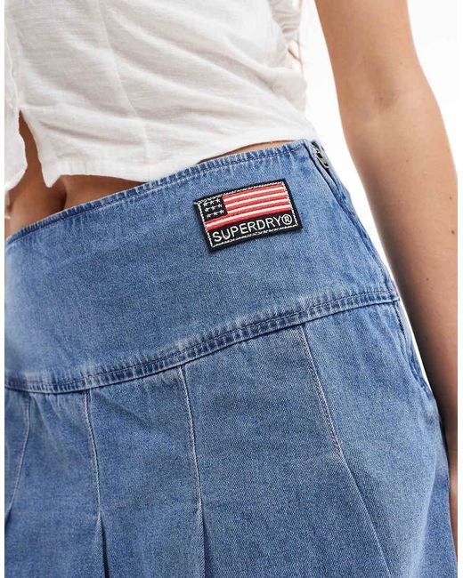 Superdry Blue Pleated Patched Mini Skirt