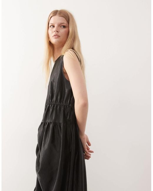 Collusion Multi Channel Satin Maxi Dress in Black | Lyst
