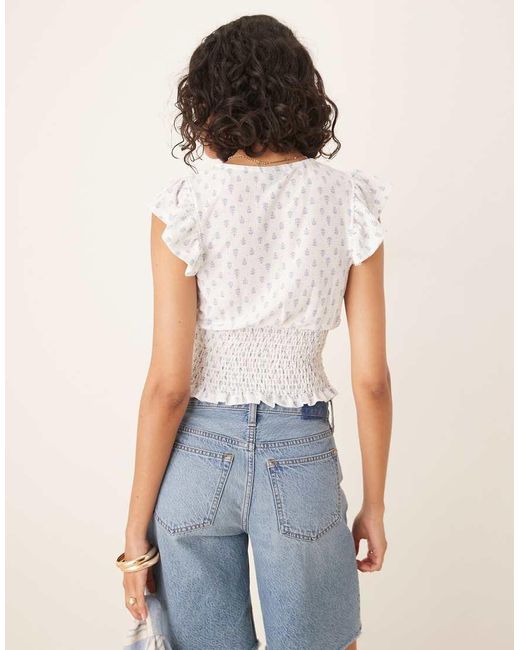 Gina Tricot Top Met Korte Mouwen, Ruches En V-Hals in het White