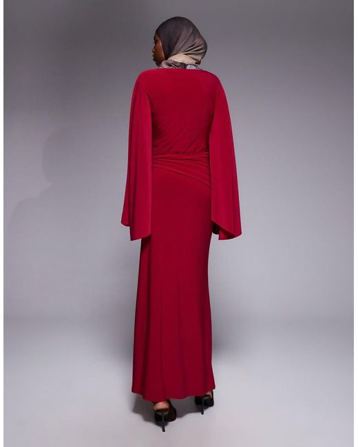 ASOS Red exaggerated Batwing Cinched Waist Maxi Dress