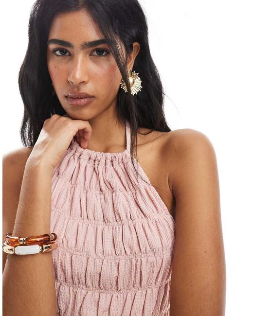 ASOS White Textured Shirred Halter Top