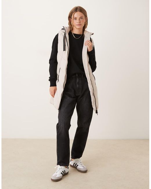 Jdy Natural Chevron Padded Longline Hooded Gilet
