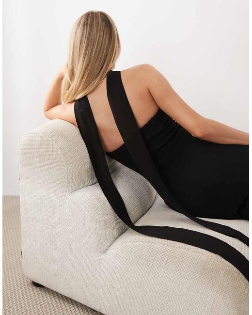 Gina Tricot Black Bandeau Frill Maxi Dress With Scarf