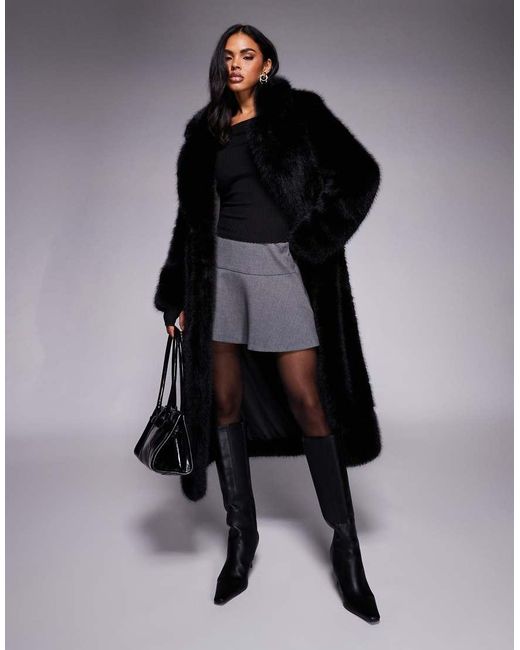 Forever New Black Long Faux Fur Coat