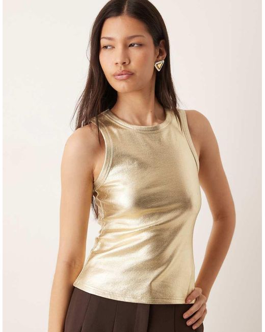 Never Fully Dressed Natural Metallic Ribbed Tank Top