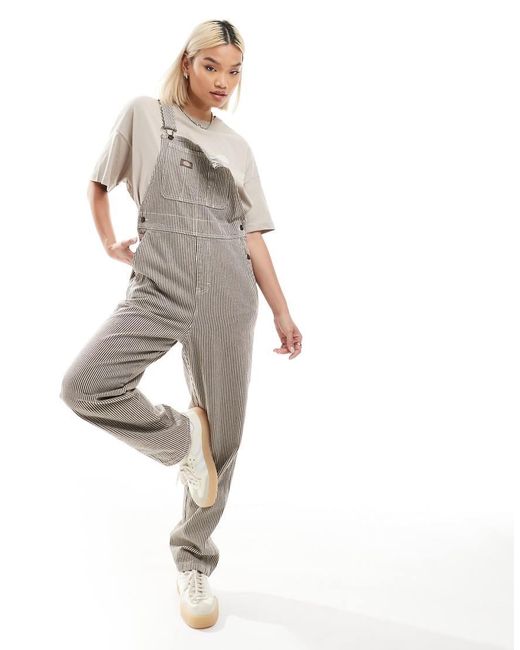 Dickies White Classic Hickory Striped Dunagrees