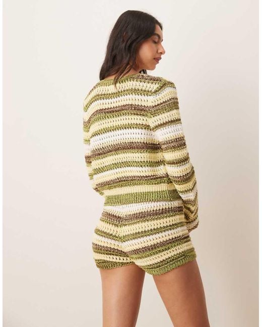 Cárdigan Amarillo A Rayas Multicolores De Punto De Croché Retorcido De (Parte De Un Conjunto) ASOS de color Natural