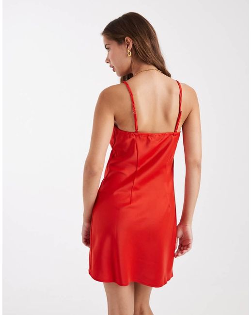 Pieces Red Satin Cami Mini Dress