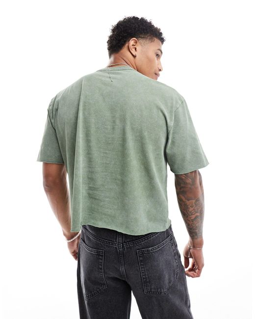 ASOS – lässig und kurz geschnittenes t-shirt aus schwerem material mit grunge-print und offenem saum in Green für Herren