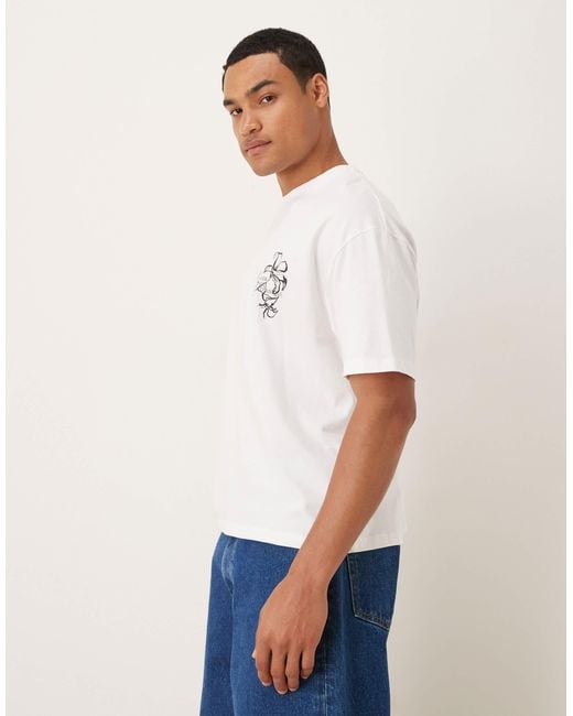 ASOS White Boxy Oversized T-shirt With Floral Chest Graphic for men