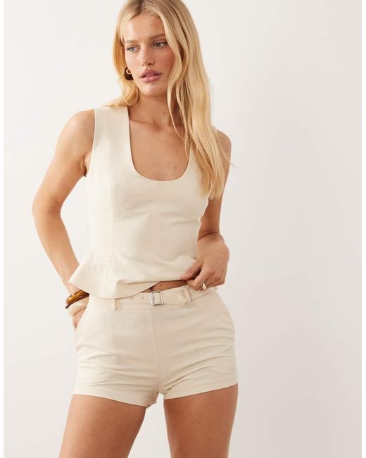 ASOS Natural Linen Look Micro Shorts With Belt