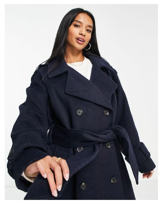 Asos design petite - trench-coat oversize habillé en laine mélangée brossée ASOS en coloris Blue