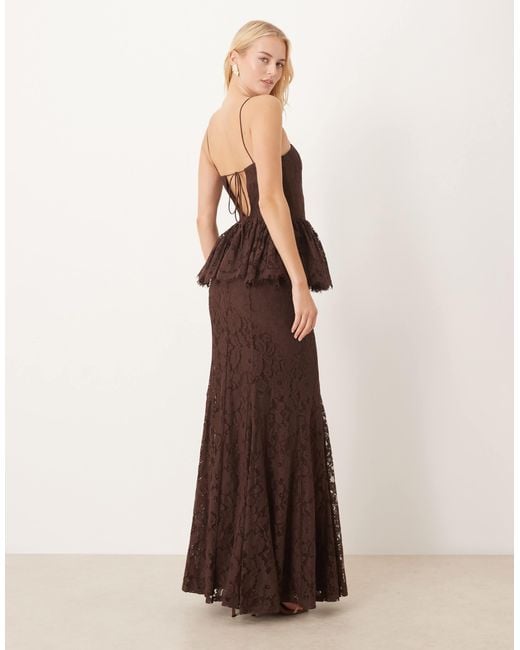 ASOS Brown Asos Design Tall Structured Lace Maxi Dress With Volume Godet Bodice