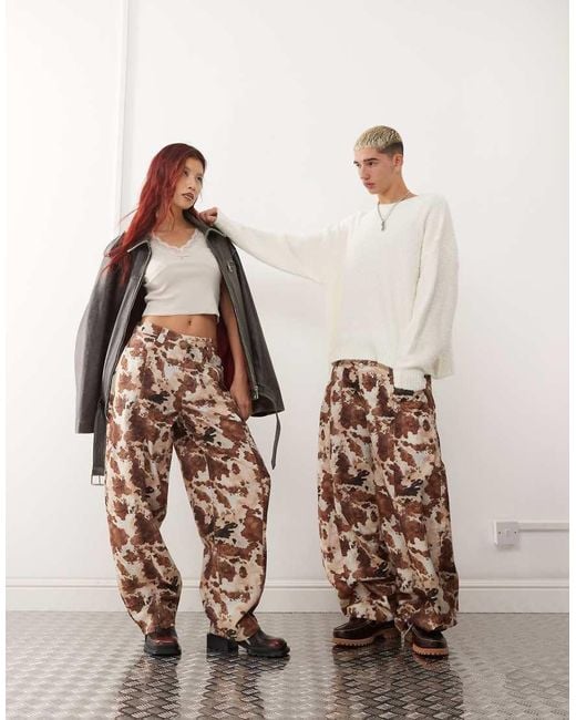 Reclaimed (vintage) Brown Unisex Cow Print Barrel Leg Trouser