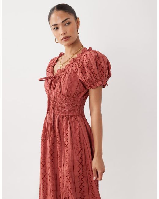 Miss Selfridge Red Broderie Milkmaid Maxi Dress