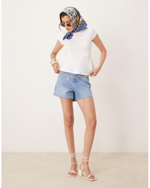 Nobody's Child Blue Denim Shorts With Scallop Trim