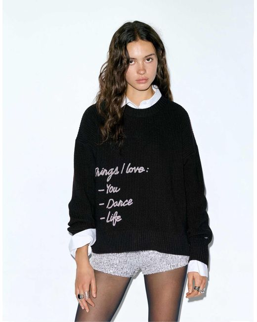 Pull à inscription Pull&Bear en coloris Black
