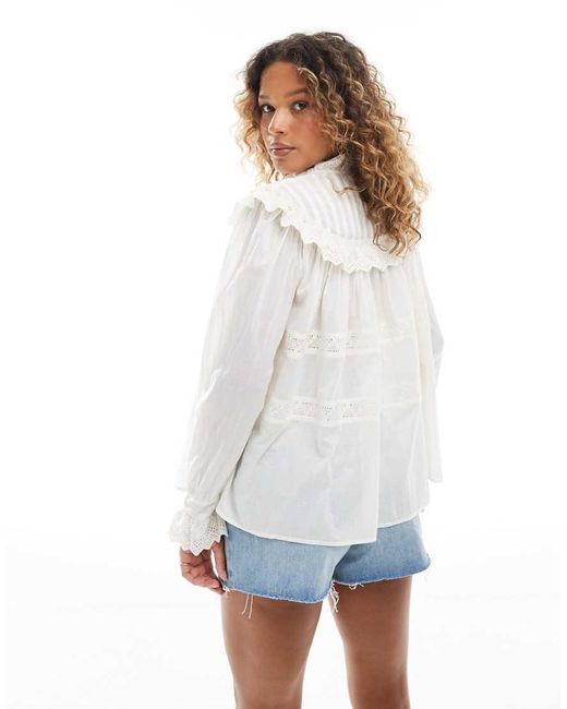 ASOS Overhemd Met Broderie, Ruches En Kanten Inzetstukken in het White