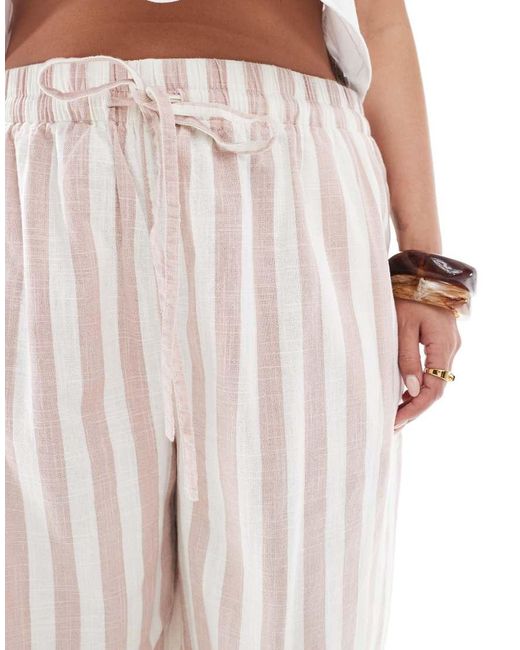 ASOS White Asos Design Curve Linen Look Pull On Tapered Trousers