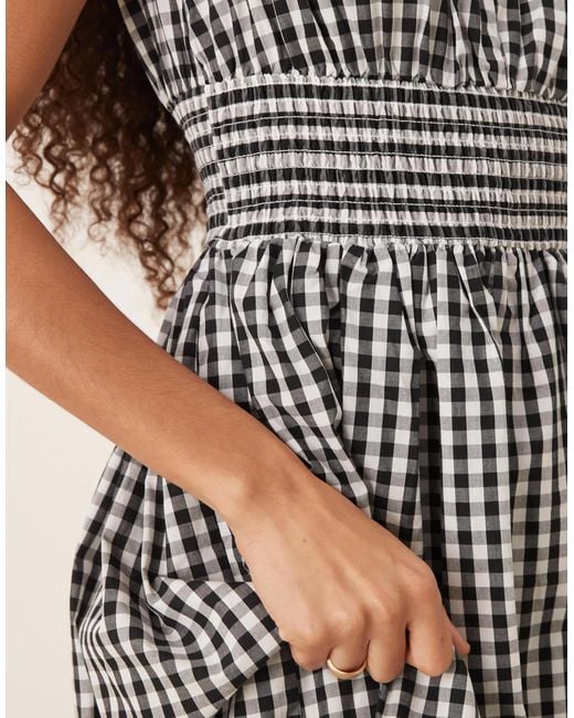 Robe mi-longue à carreaux avec taille froncée - noir et blanc Y.A.S en coloris Multicolor