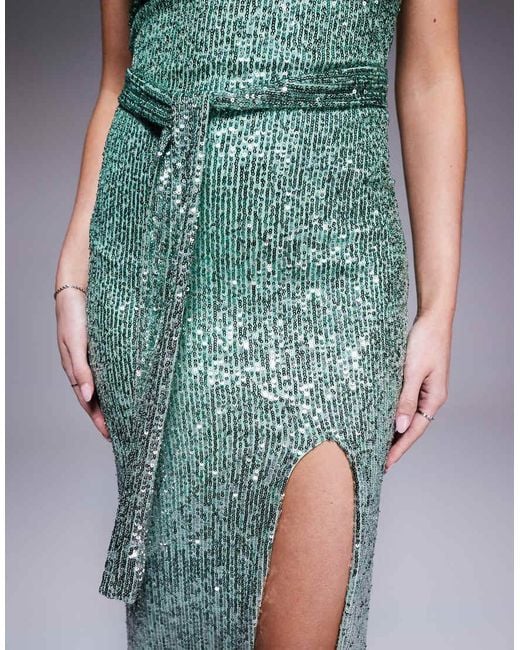 Vesper Blue Strappy Plunge Neck Sequin Midaxi Dress