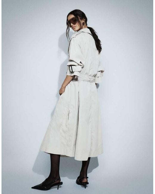 ASOS Natural Longline Oversized Trench Coat With Shoulder Pad