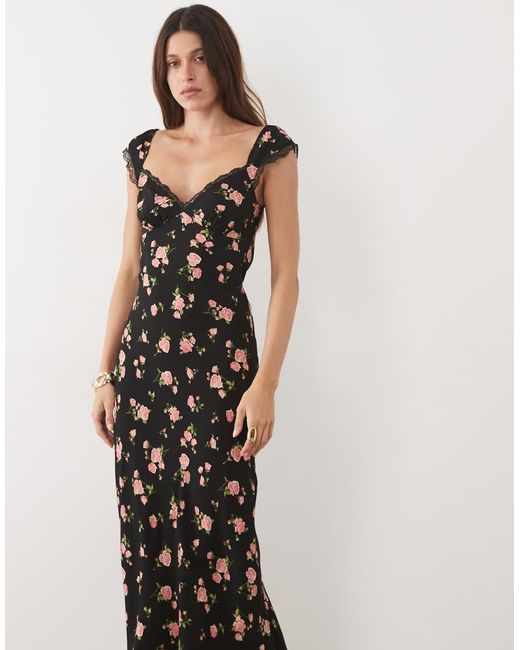 Mango Black Sweetheart Neck Midi Dress