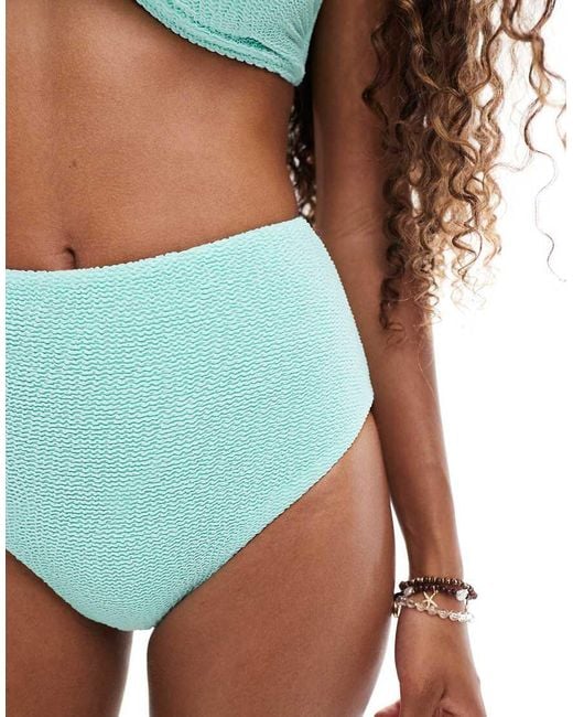 ASOS Blue Charlene Textured High Leg High Waist Bikini Bottom