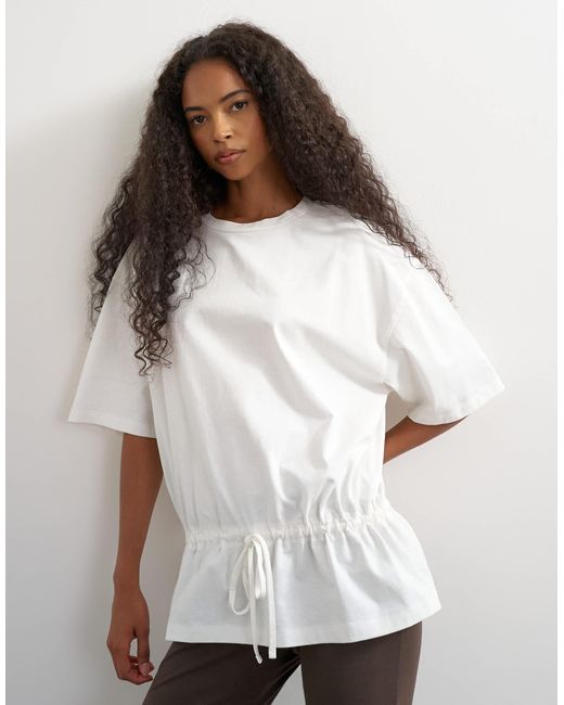 TOPSHOP White Drawstring Hem Tee