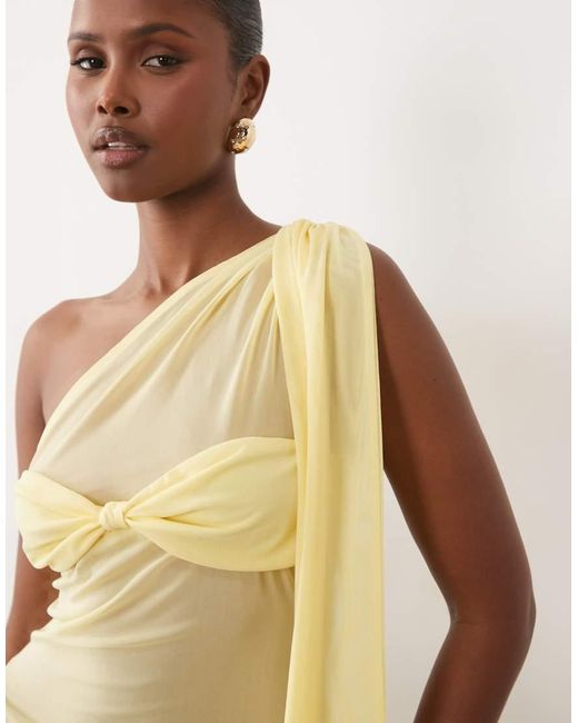 ASOS Natural Mesh One Shoulder Sash Top With Bandeau Detail