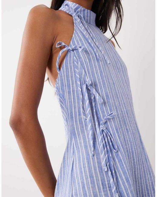 ASOS Blue Linen Halter Tie Detail Mini Dress