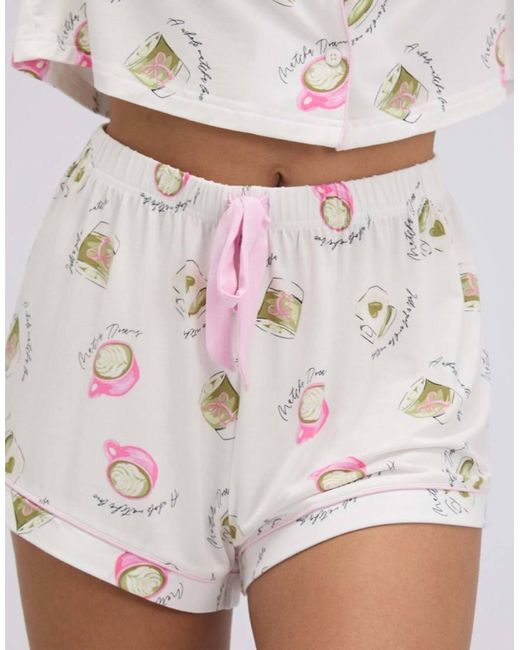 Boux Avenue White Matcha Modal Short Sleeved Pyjama Set With Shorts
