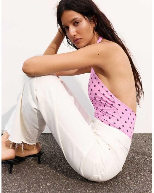 Pull&Bear Pink Gathered Halter Bodysuit