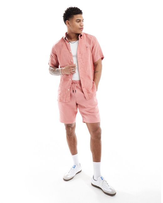 Tommy Hilfiger – hemd aus leinen in Pink für Herren