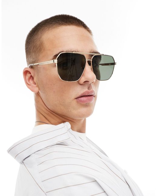River Island White Green Metal Navigator Sunglasses for men