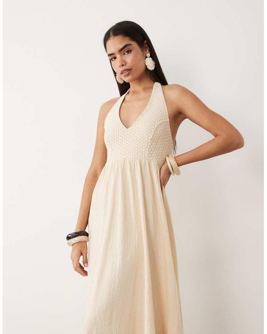 ASOS Natural Crochet Halter Midi Dress