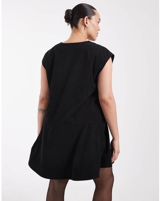 ASOS Black Asos Design Curve Relaxed V Neck Mini Dress With Dropped Waist
