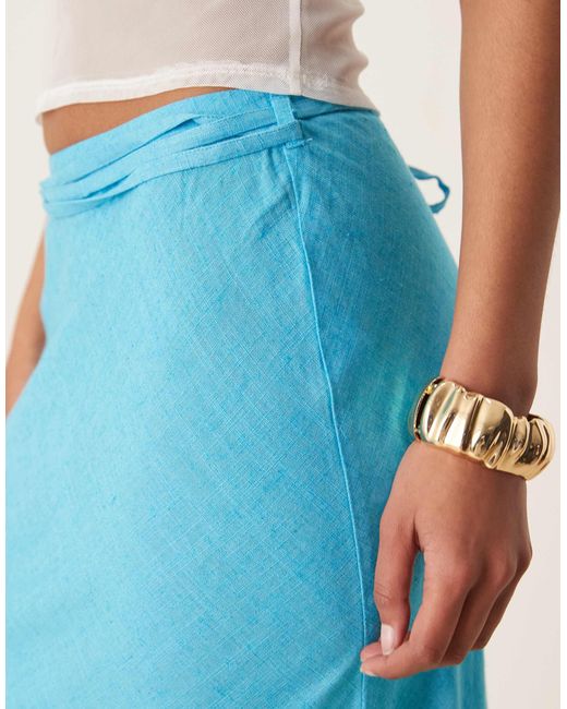 ASOS Blue Linen Blend Bias Maxi Skirt