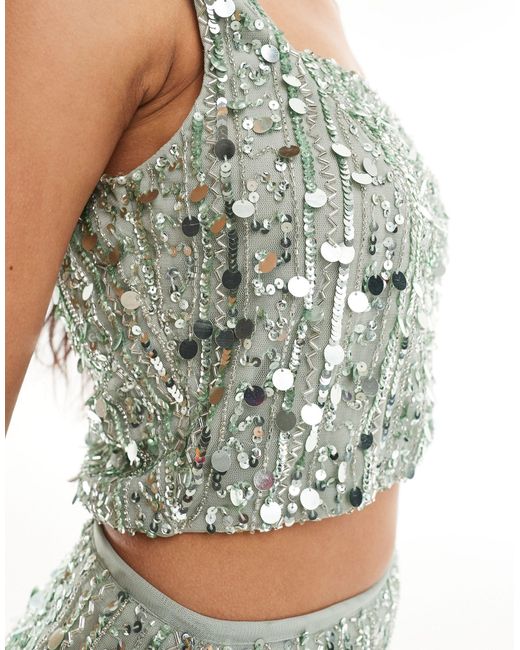 Beauut Green Embellished Square Neck Crop Top Co-ord