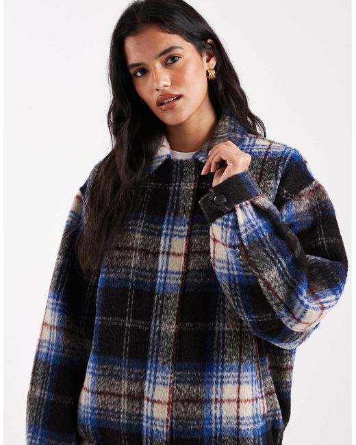 ASOS Blue Top Collar Bomber Jacket With Wool