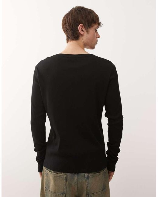 Weekday Black Henley Long Sleeve Top for men