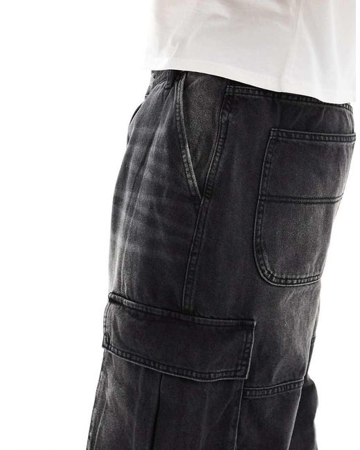 Bershka Black Denim Cargo Short for men