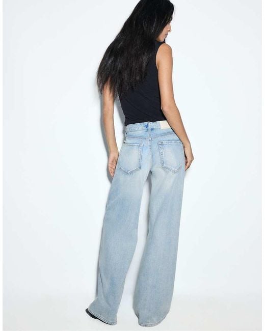 Stradivarius Blue D91 Low-Rise Wide-Leg Jeans