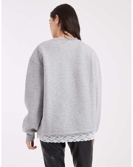 ASOS Gray Oversized Sweatshirt With Lace Hem Detail
