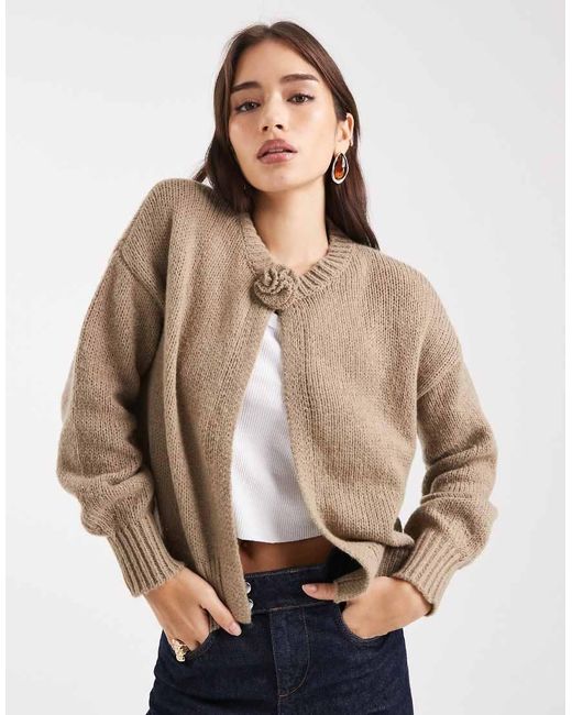 Pieces Gebreid Vest Met Rozet in het Natural