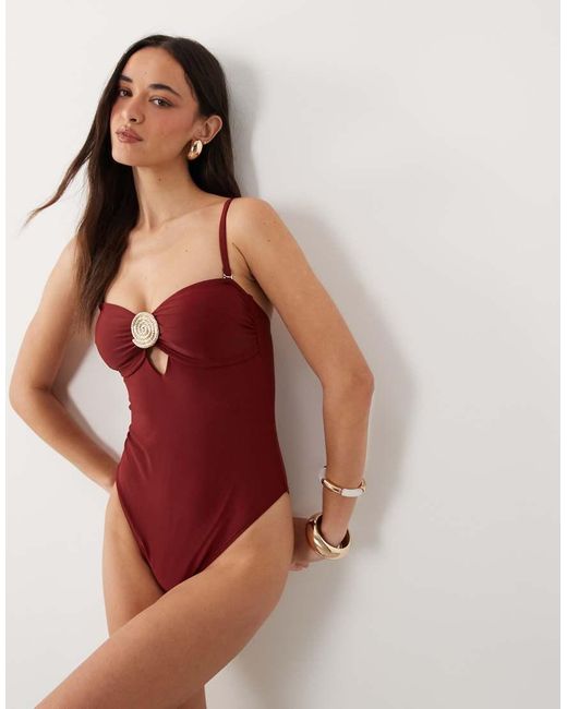 New Look Red Shell Trim Swimsuit