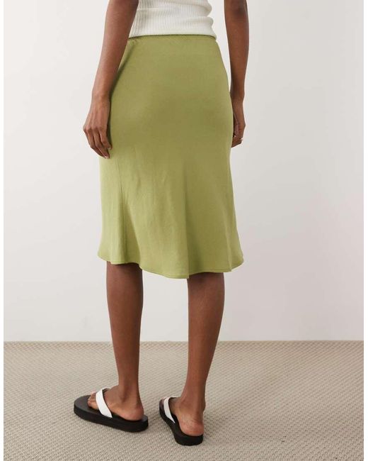 ASOS Green Linen Blend 90's Satin Bias Cut Skirt