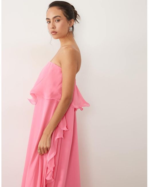 Vero Moda Pink Ruffle Edge Detail Chiffon Bandeau Maxi Dress