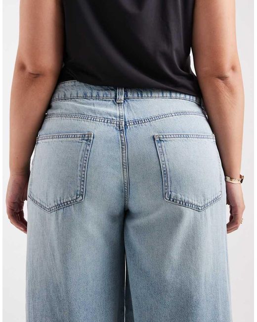 ASOS Blue Asos Design Curve High Waist Wide Leg Jeans