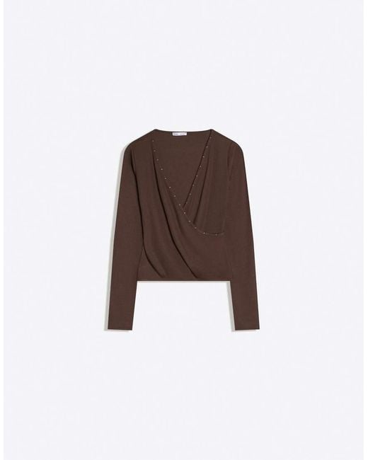 Bershka Black Long Sleeve Studded T-shirt